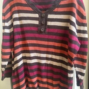 Northcrest Women's Plus Striped Sweater Fall colors 2x(20/22) 3/4 sleeve, Fall